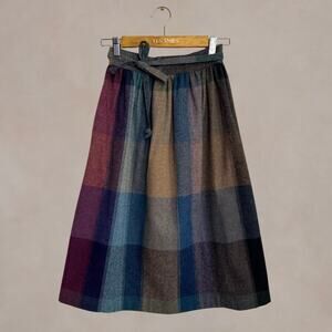 Vintage 70s Quincy Market Plaid Wool Midi Skirt High Waist Cottagecore Academia